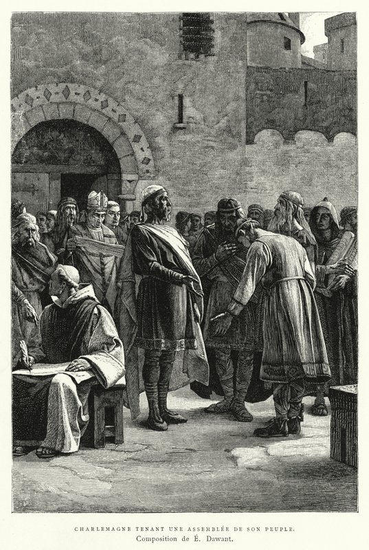 Charlemagne Halkının Bir Toplantısını Tutuyor (gravür) by European School