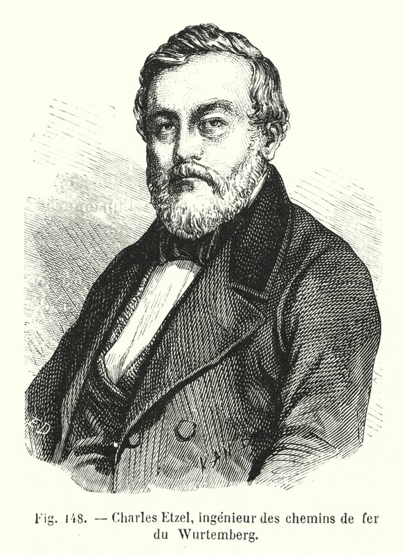 Charles Etzel, Württemberg demiryollarının mühendisi (gravür) by European School