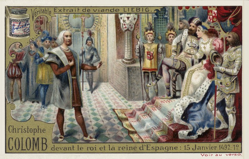 Kristof Kolomb İspanya Kralı ve Kraliçesi huzurunda, 15 Ocak 1492 by European School