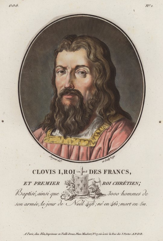 Clovis I, Frank Kralı (renkli gravür) by European School