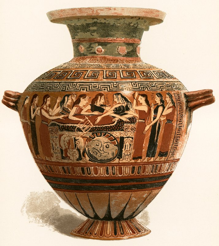 Korint Vazo. Louvre Müzesi. Ölü Achilleus için yas by European School