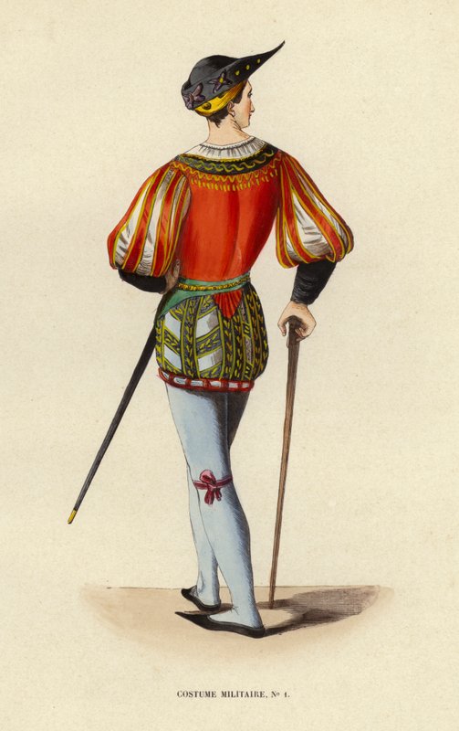 Kostüm Militaire (renkli gravür) by European School