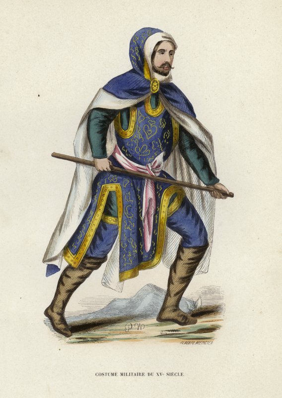 On Beşinci Yüzyıl Askeri Kostümü (renkli gravür) by European School