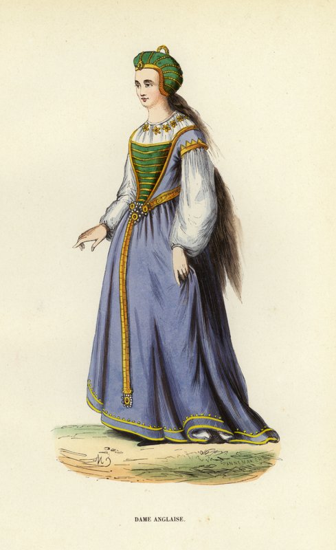 İngiliz Lady (renkli gravür) by European School