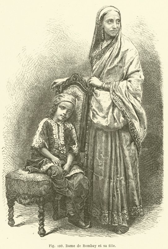 Bombay Hanımı ve kızı (gravür) by European School