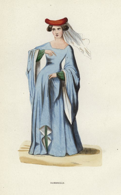 Damoiselle (renkli gravür) by European School
