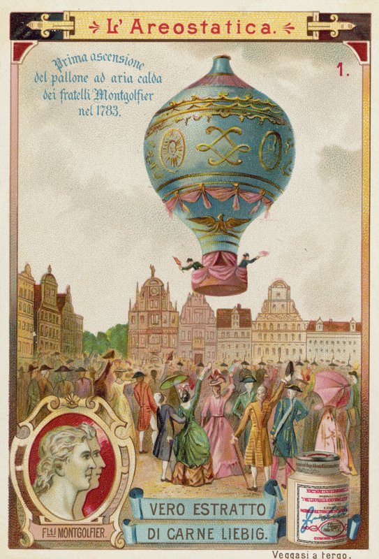 Montgolfier Brothers sıcak hava balonunun ilk serbest uçuşu, 1783 by European School