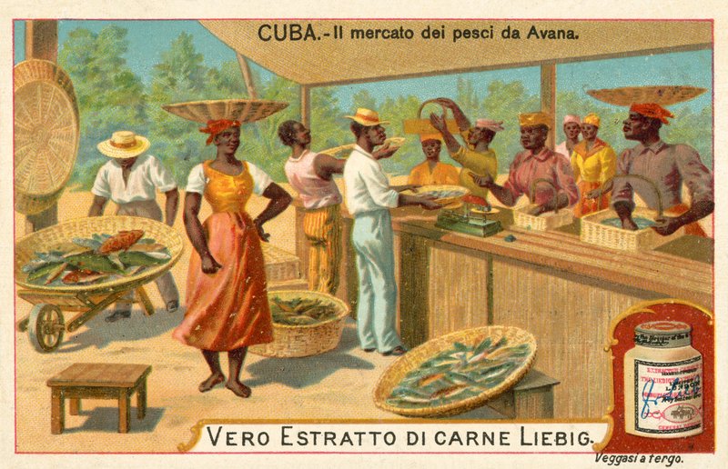 Havana, Küba balık pazarı (chromolitho) by European School