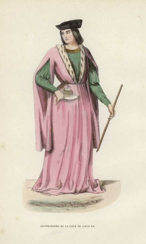Louis XII Mahkemesinin Beyefendisi (renkli gravür) by European School