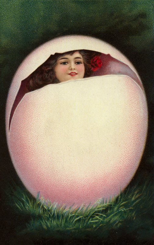 Paskalya yumurtasından çıkan kız (chromolitho) by European School