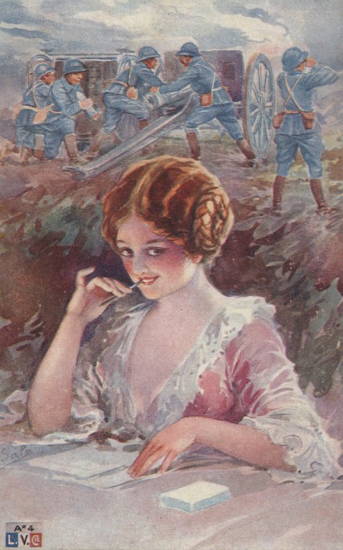 Bir askere mektup yazan kız (renkli taş baskı) by European School