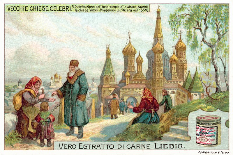 Aziz Basil Katedrali, Moskova (chromolitho) önünde Paskalya sadaka verilmesi by European School
