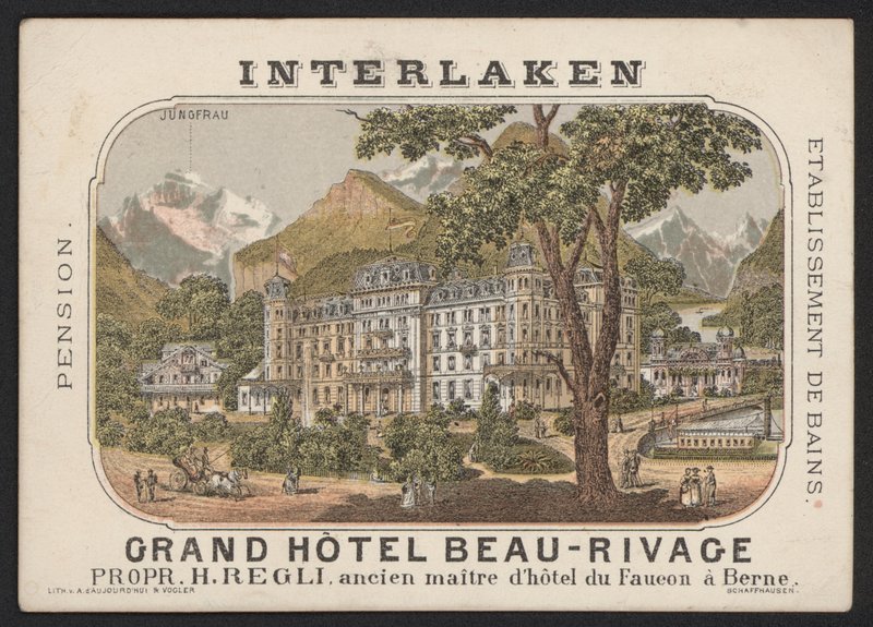 Grand Hotel Beau-Rivage, Interlaken (renkli gravür) by European School