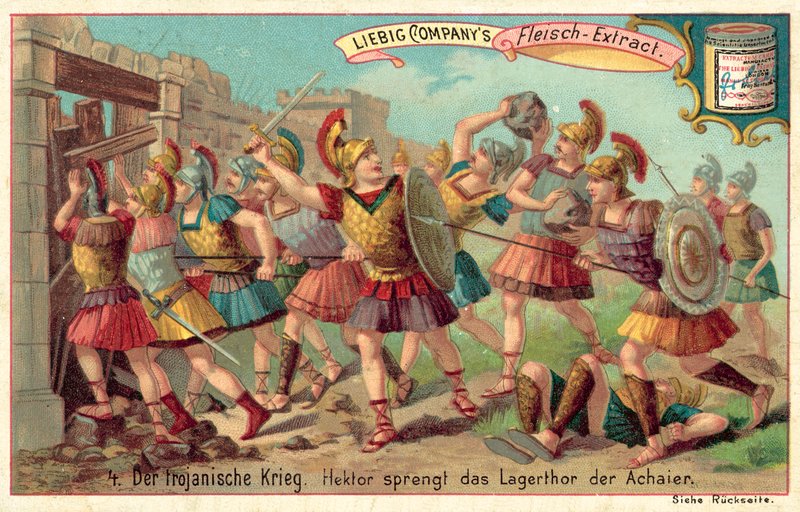 Hector, Yunan kampının kapısını kırar (chromolitho) by European School