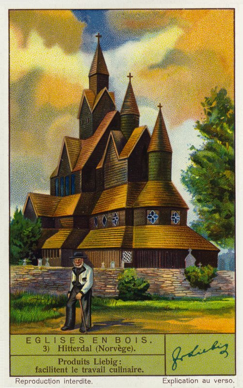 Heddal Stave Kilisesi, Norveç (chromolitho) by European School