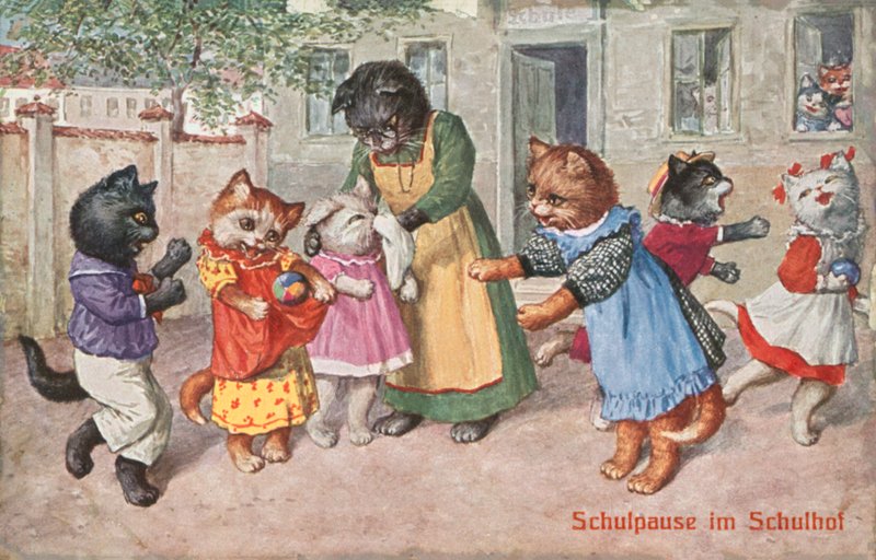 Mizahi kedi kartpostalı (renkli taş baskı) by European School