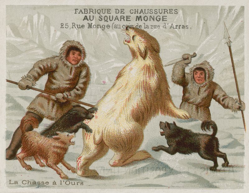 Köpeklerle kutup ayıları avlamak (chromolitho) by European School
