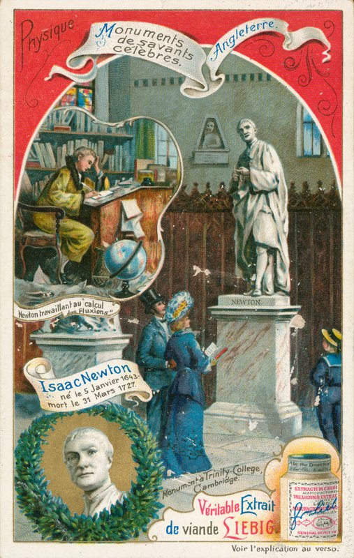 Isaac Newton, Liebig kartı, 20. yüzyıl başı (kromo) by European School