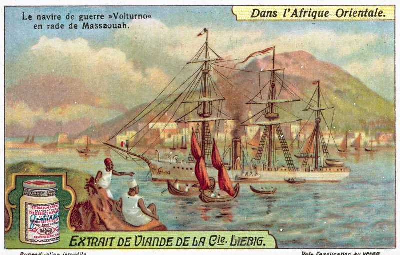 İtalyan savaş gemisi Volturno Massawa, Eritre limanında (chromolitho) by European School