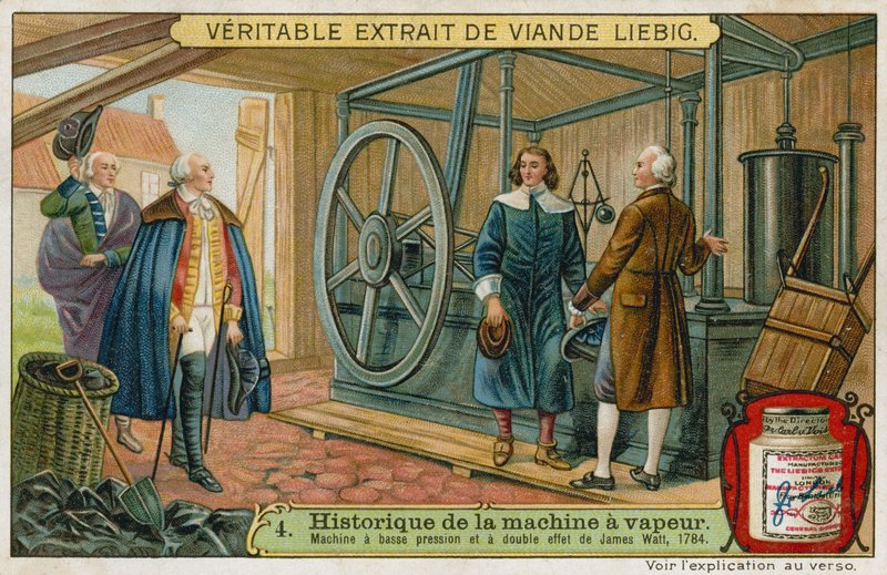 James Watts düşük basınçlı çift etkili buhar motoru, 1784 by European School