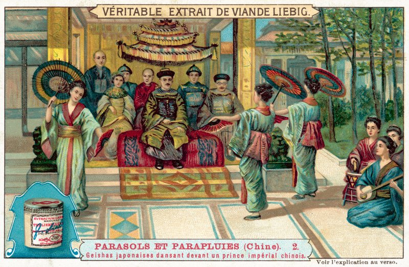 Çinli bir prens için dans eden Japon geyşaları (chromolitho) by European School
