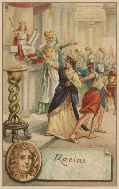 Jean Racine, Fransız oyun yazarı ve Athalie adlı oyunundan bir sahne (1691) by European School