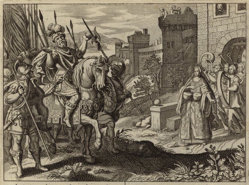 Ammonluları yendikten sonra kızı tarafından karşılanan Jephthah (gravür) by European School