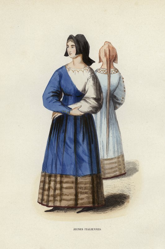 İtalyan kızlar (renkli gravür) by European School