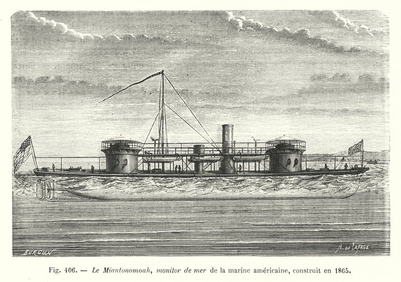 Miantonomoah, American Marine Monitor, 1865 yılında inşa edilmiş (gravür) by European School