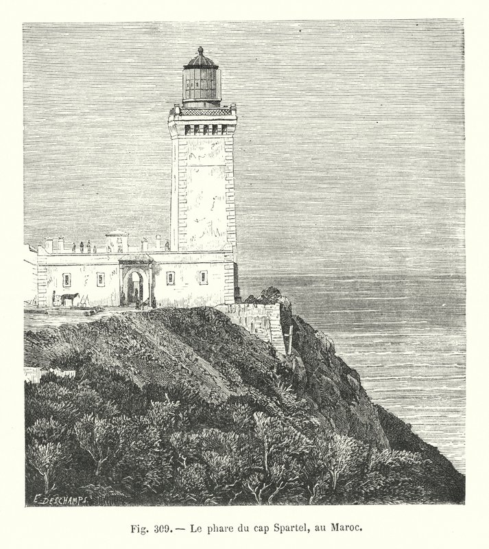 Cape Spartel deniz feneri, Fas (gravür) by European School