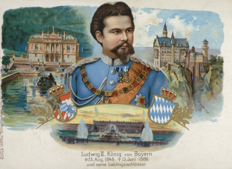 Bavyera Kralı II. Ludwig ve en sevdiği kaleler (chromolitho) by European School