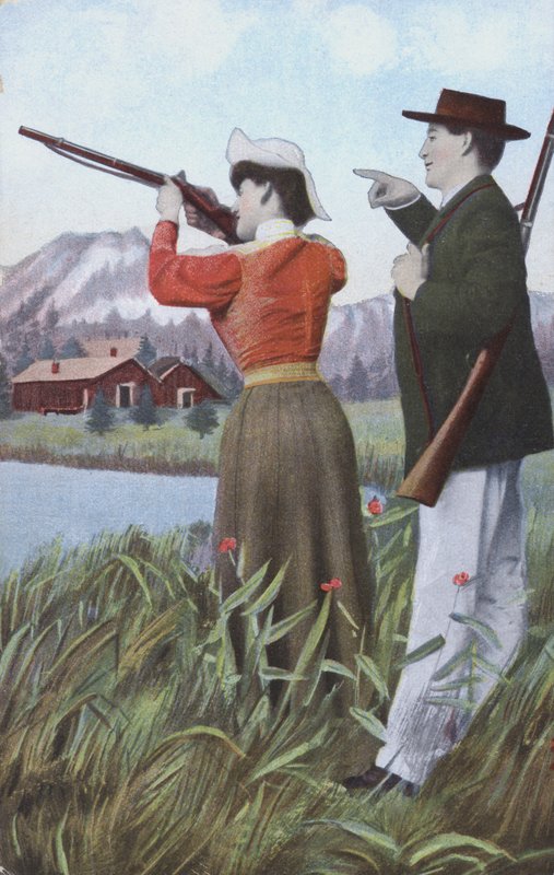 Ateş eden kadın ve erkek (renkli lito) by European School