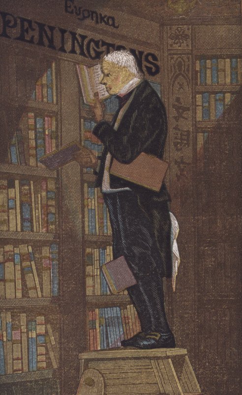 Bir kitapçıda bir merdivenin tepesindeki adam (renkli taş) by European School