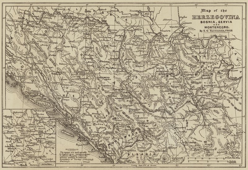 Hersek, Bosna, Sırbistan ve Karadağ Haritası (gravür) by European School