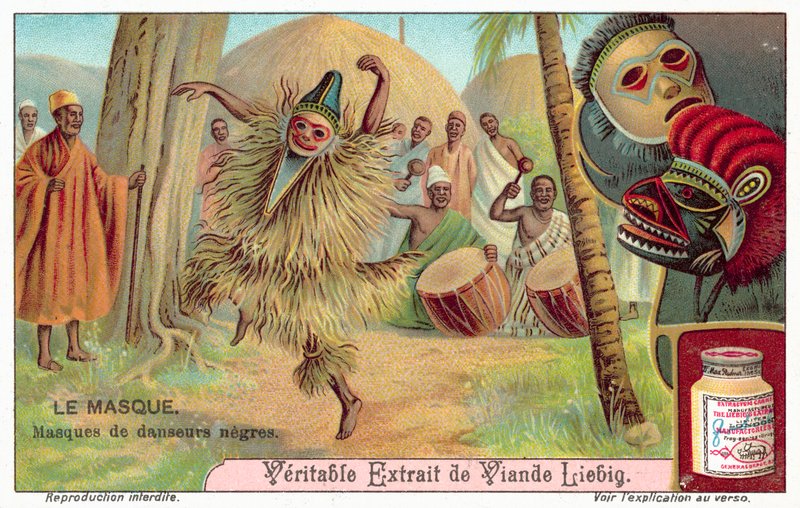 Afrikalı dansçıların maskeleri (chromolitho) by European School