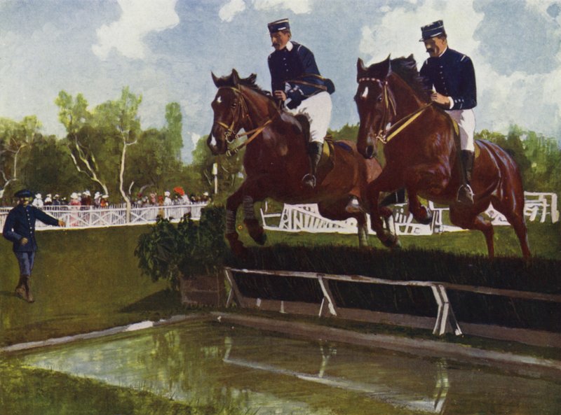 Menton, "Un Joli Saut" At Gösterisi (renkli taş baskı) by European School