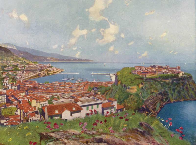 Monako, Kaya ve Genel Görünüm (renkli taş baskı) by European School