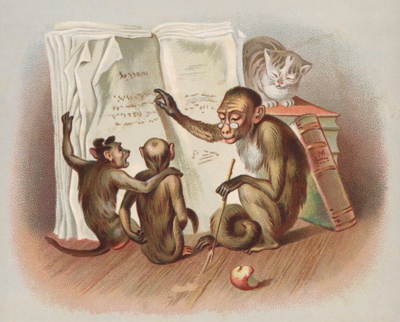 Maymun öğretimi (chromolitho) by European School