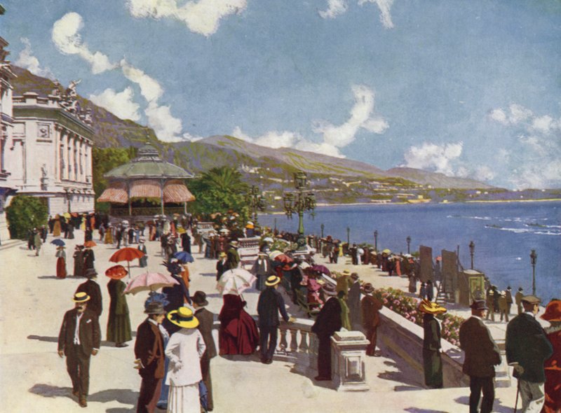 Monte-Carlo, La Terrasse ve Kiosque de la Musique (renkli taş baskı) by European School