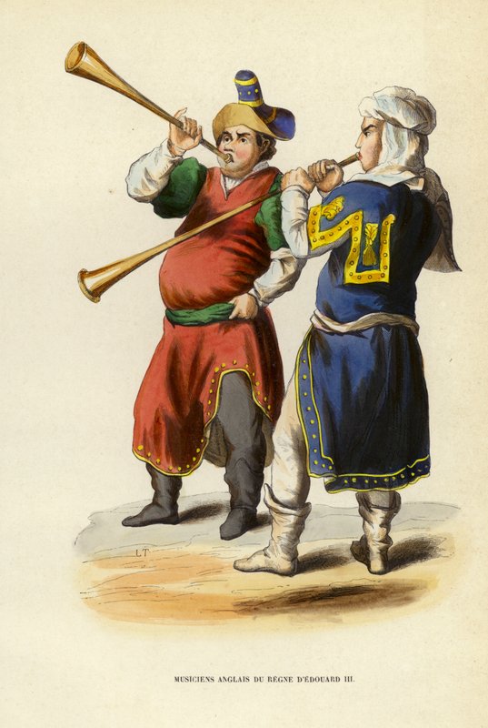 Edward III Saltanatının İngiliz Müzisyenleri (renkli gravür) by European School