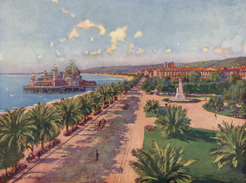 Nice, La Jetee, Anıt ve kuş uçuşu genel görünüm (renkli lito) by European School