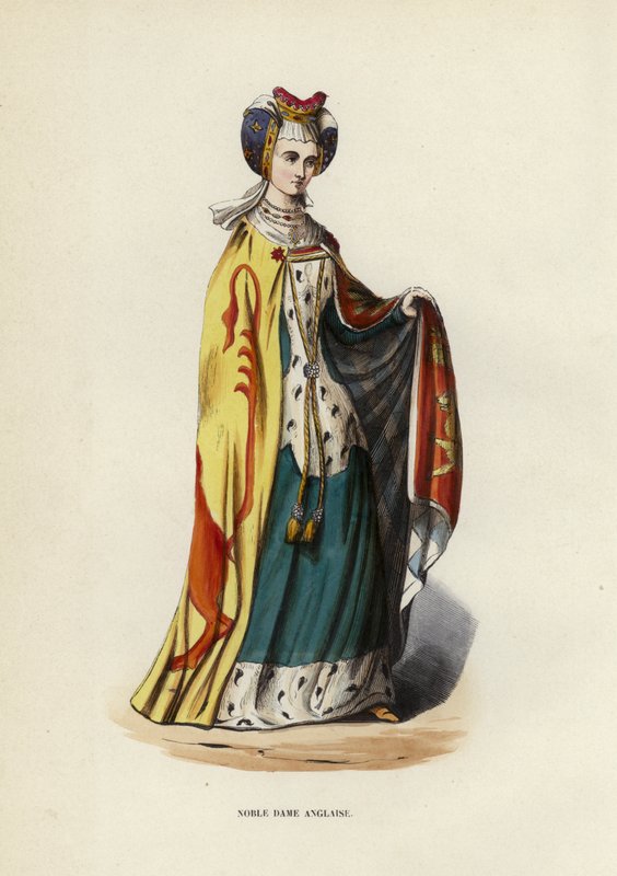 Noble English Lady (renkli gravür) by European School