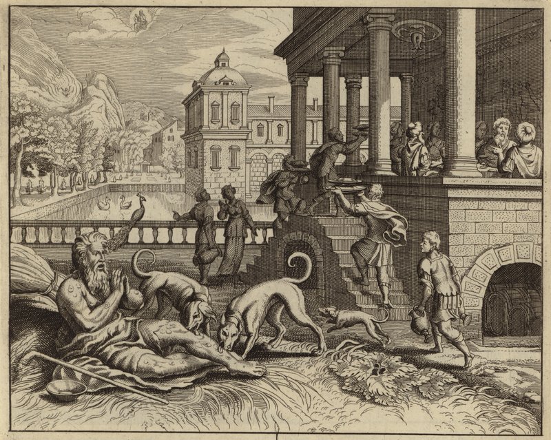 Zengin adam ve dilenci Lazarus benzetmesi (gravür) by European School