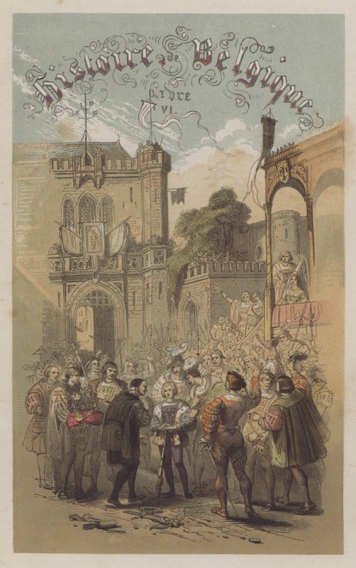 Yakışıklı Philip, Burgonya Dükü, tatar yayı atış yarışmasını kazanıyor (renkli gravür) by European School