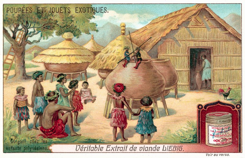 Bir kukla gösterisi izleyen Polinezyalı çocuklar (chromolitho) by European School