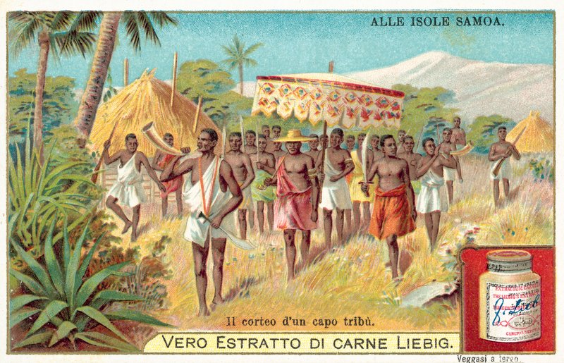 Samoalı bir kabile şefinin alayı (chromolitho) by European School
