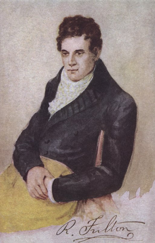 Robert Fulton, Amerikalı mühendis, mucit ve buharlı gemi öncüsü (renkli taş baskı) by European School
