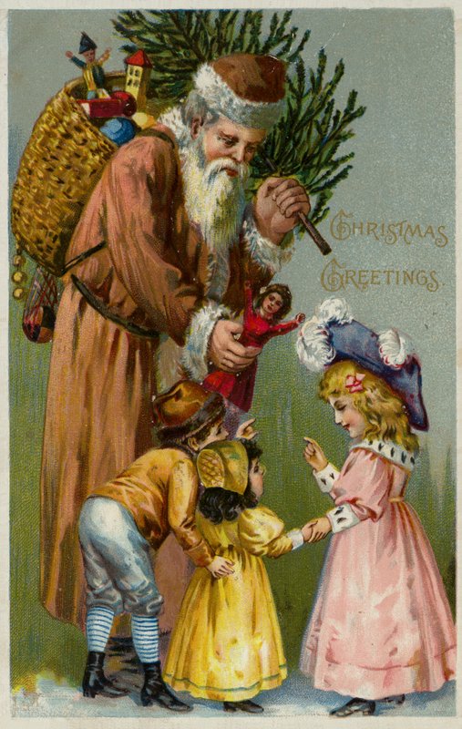 Noel Baba çocuklara hediyeler ve Noel ağacı veriyor (renkli lito) by European School