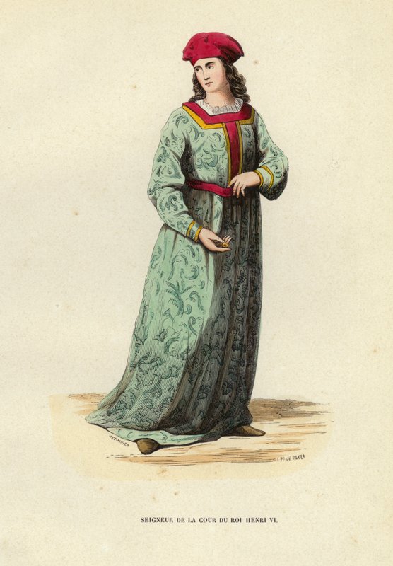Lord of the Court of King Henry VI (renkli gravür) by European School