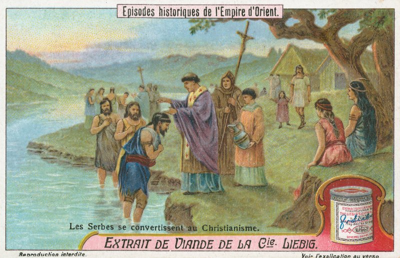 Hıristiyanlığa geçen Sırplar, Liebig kartı, 20. yüzyılın başları (kromo) by European School